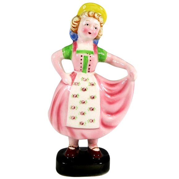 Vintage Japan Figurine Woman Yellow Hat Torii Mark Mid-Century 8" Ceramic - Picture 1 of 5